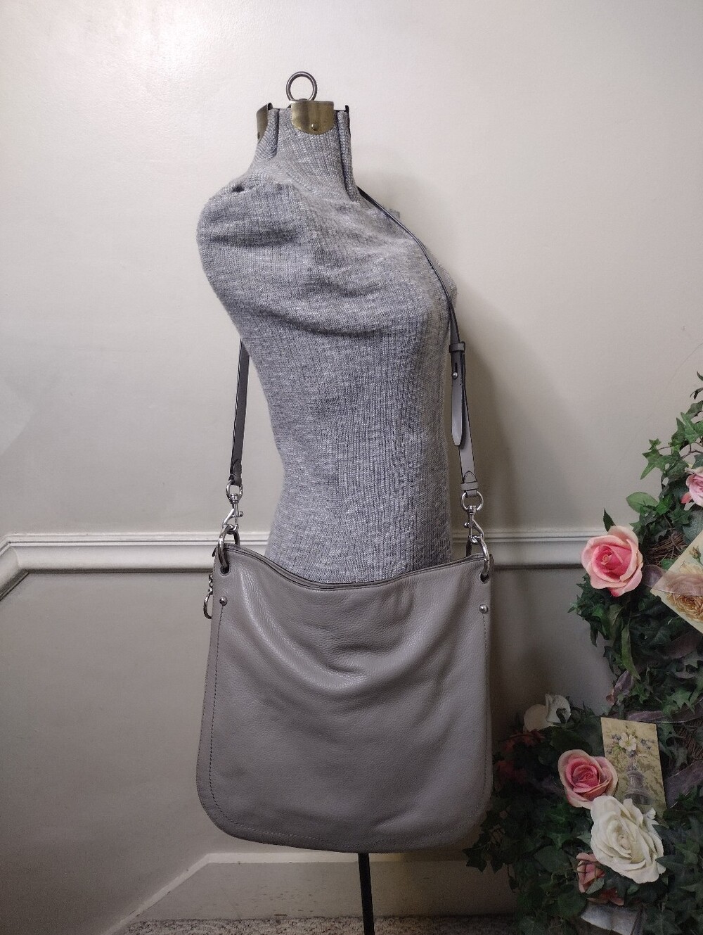Rebecca Minkoff Jody Gray Pebbled Leather/Suede Convertible Crossbody Purse